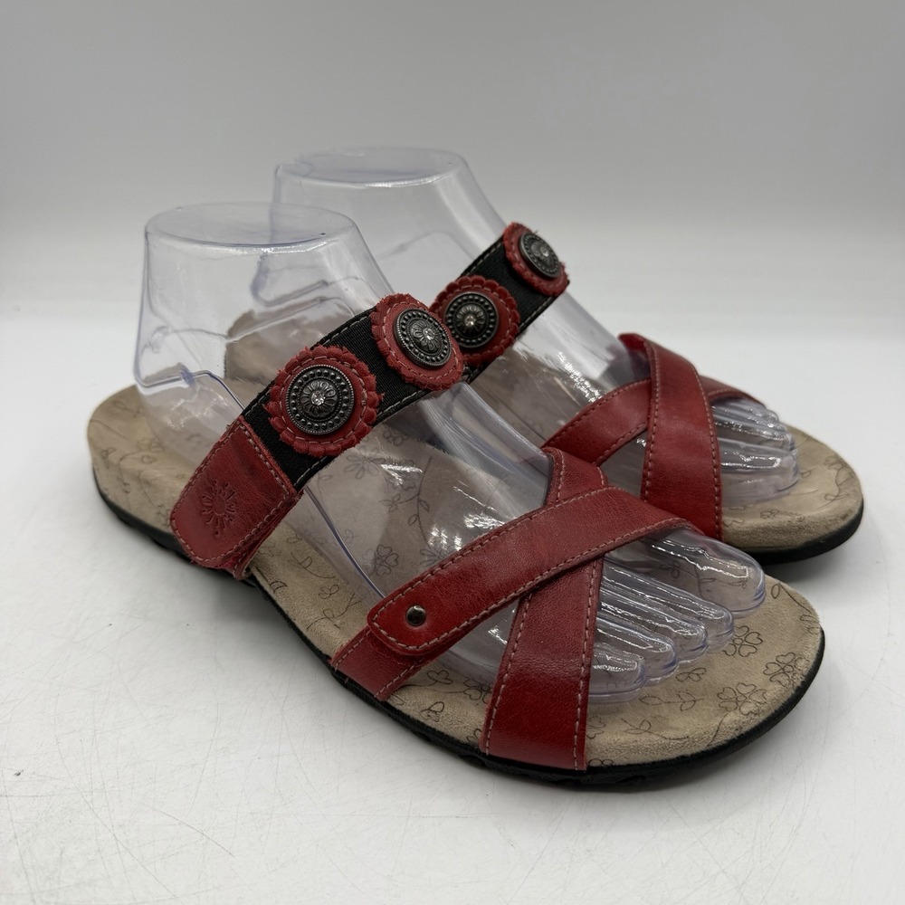 Taos Leader Sandals Womens‎ Size 9 Red Leather Strappy Casual Comfort Shoes